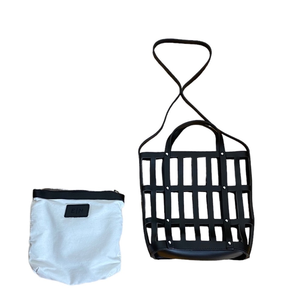 EXPRESSIONS NYC Black Vegan Leather Cut Out + White Zip Mini Bag Shoulder Purse - Picture 1 of 7